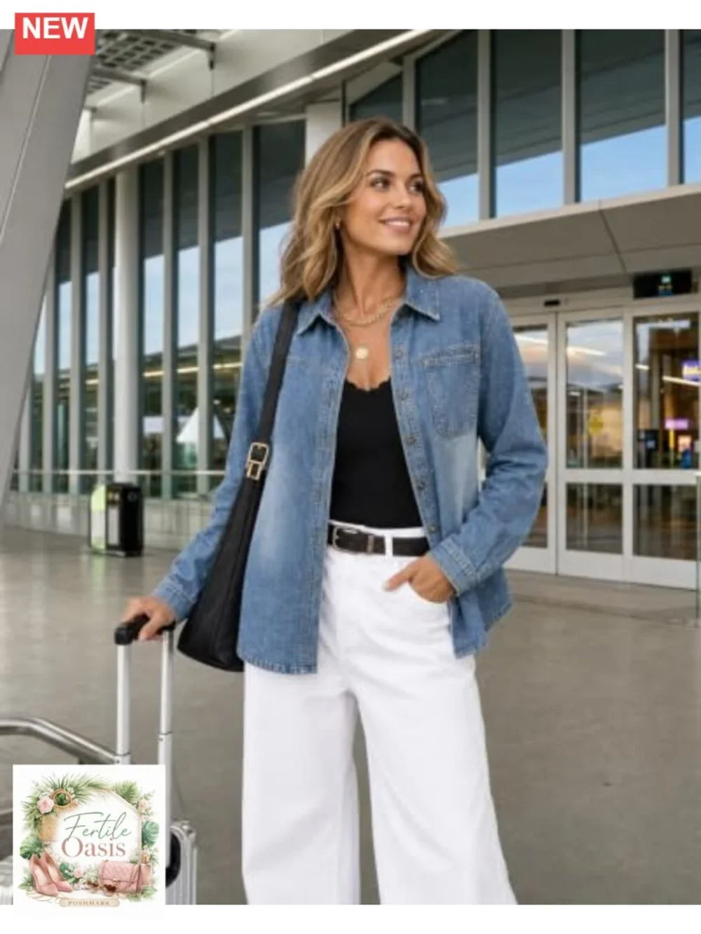 Rhinestone Washed Denim Shacket Oversized Long Sleeve Button Down Jacket